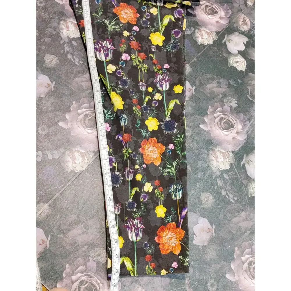 H&M Patterned Cigarette Trousers Skinny Ankle Pants Black Floral Womens Size 12